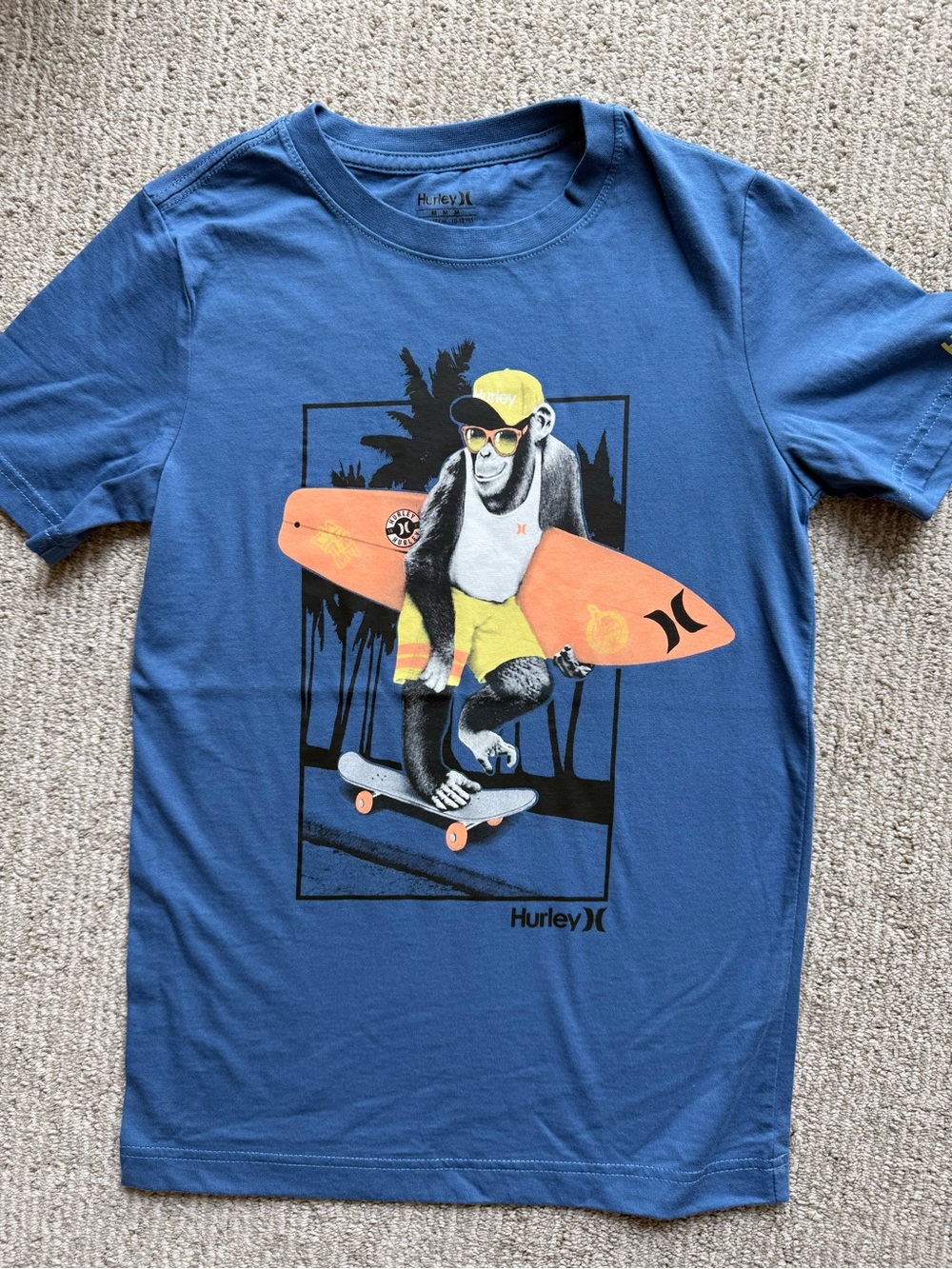 Hurley Boy’s Blue Surf Monkey Graphic Short Sleeve Tee